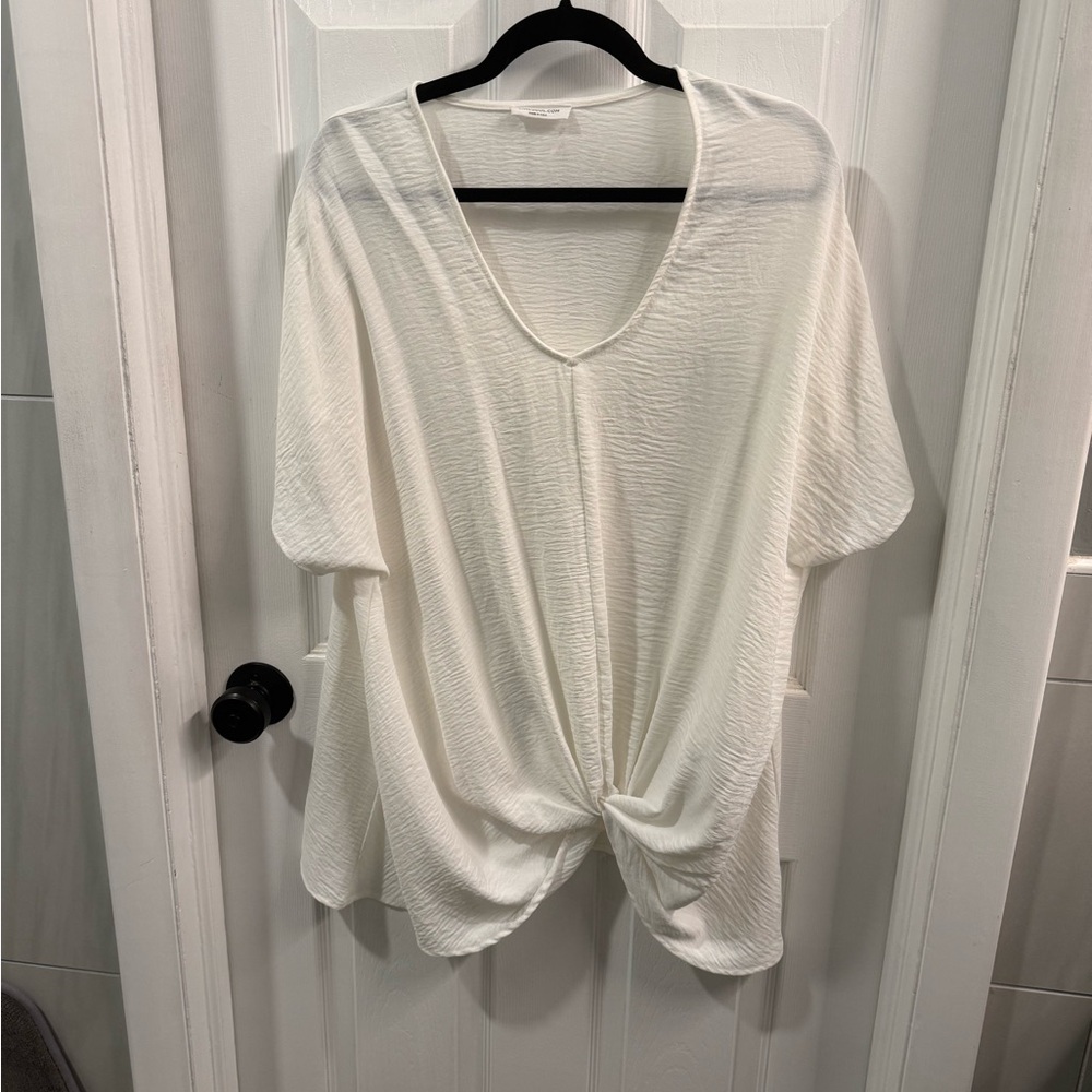 V-Neck Twist-Front Tunic Top - White